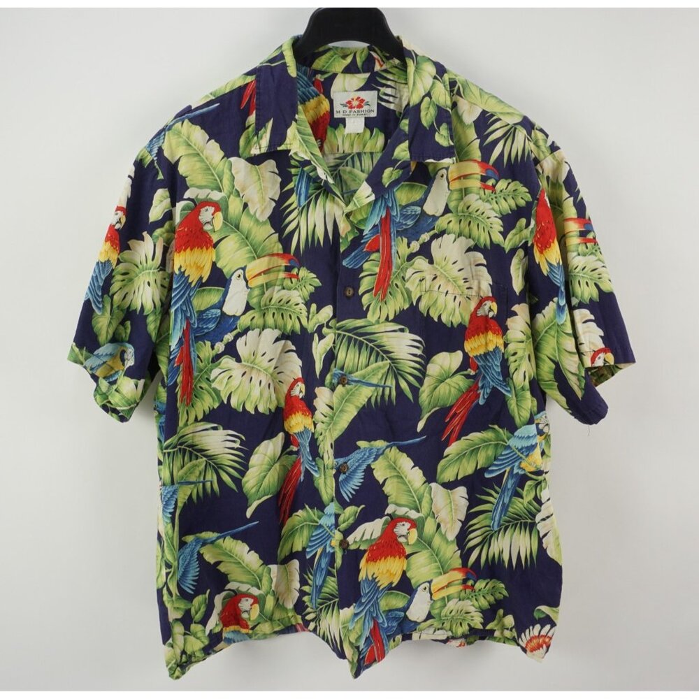 Vintage M D Fasion Parrot Toucan Hawaiian Camp Shirt Men's 3XL Bird Print Cotton